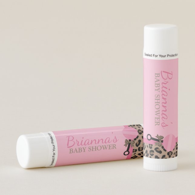 Leopard and Pink Baby Shower Personalized Lip Balm (Front)