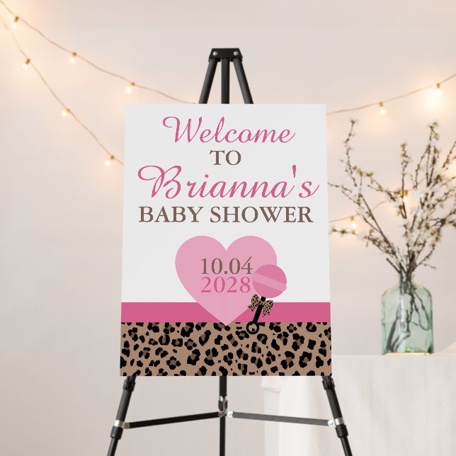 Leopard and Pink Baby Shower Welcome Foam Board (In Situ (Stand))