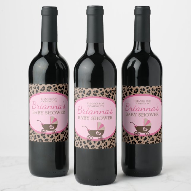 Leopard and Pink Baby Shower Wine Label (Bottles)