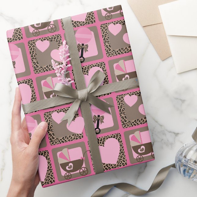 Leopard and Pink Baby Shower Wrapping Paper (Baby Girl Leopard and Pink Baby Shower Wrapping Paper)