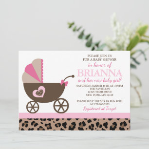 Leopard and Pink Carriage Baby Shower Invitation