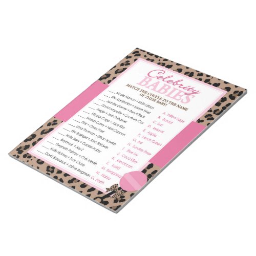 Leopard and Pink Celebrity Babies Shower Pack Game Notepad