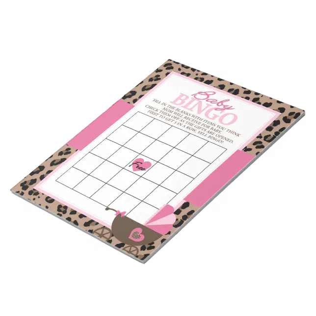 Leopard and Pink Gift Bingo Baby Shower Game Pack Notepad | Zazzle