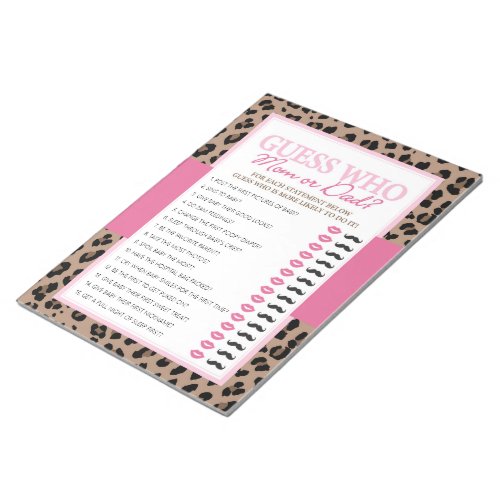 Leopard and Pink Guess Who Baby Shower Game Pack Notepad