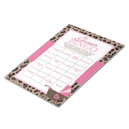 Leopard and Pink Guest Bingo Baby Shower Game Pack Notepad