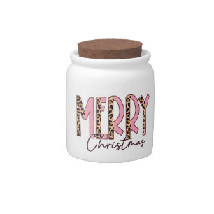 Leopard and Pink Lettering Pattern Merry Xmas Candy Jar
