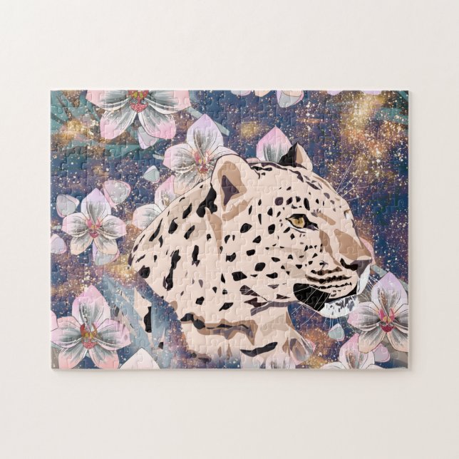 Leopard and pink Orchid. Jigsaw Puzzle (Horizontal)
