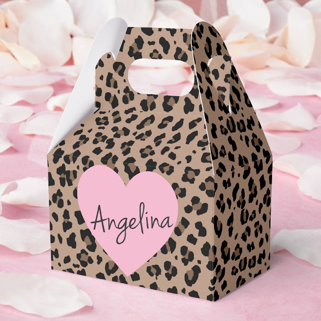 Leopard and Pink Party Favor Boxes (Leopard and Pink Party Favor Boxes. Hand write your guests name in the heart or leave it blank!)