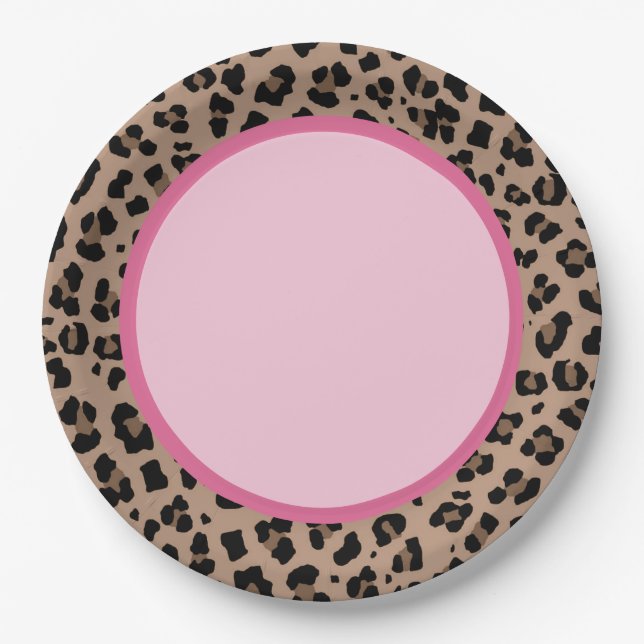 Leopard and Pink Party Paper Plates (Front)