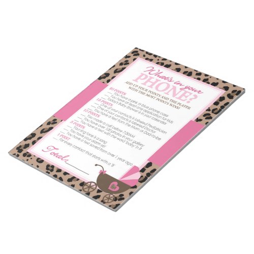 Leopard and Pink Whats In Your Phone Shower Game Notepad