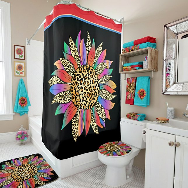 Leopard and rainbow sunflower shower curtain (Creator Uploaded)