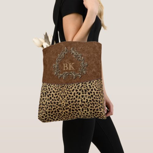 Leopard and Swirls Monogram Tote Bag