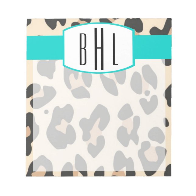 Leopard and Teal Monogram Notepad (Front)