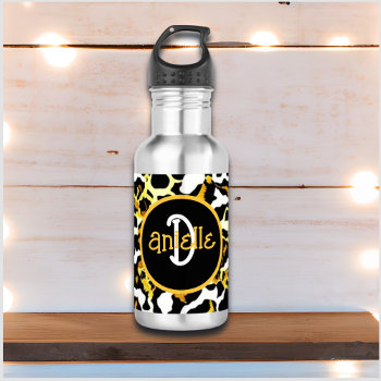 Leopard And Zebra Fur Print Personalized Stainless Steel Water Bottle by Magical_Maddness at Zazzle