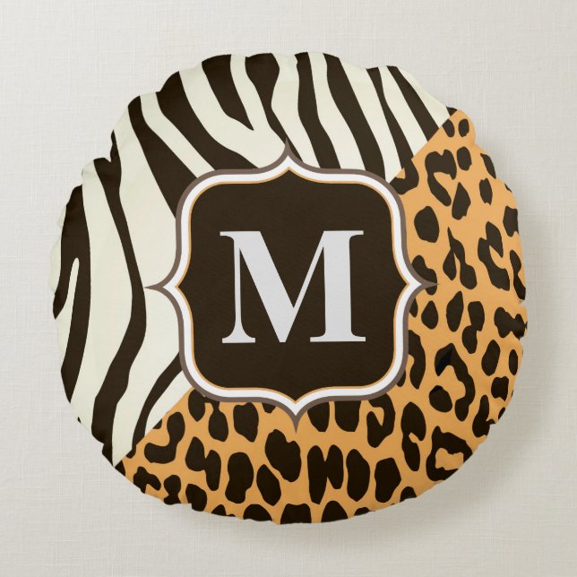 Leopard and Zebra Round Pillow (Front)