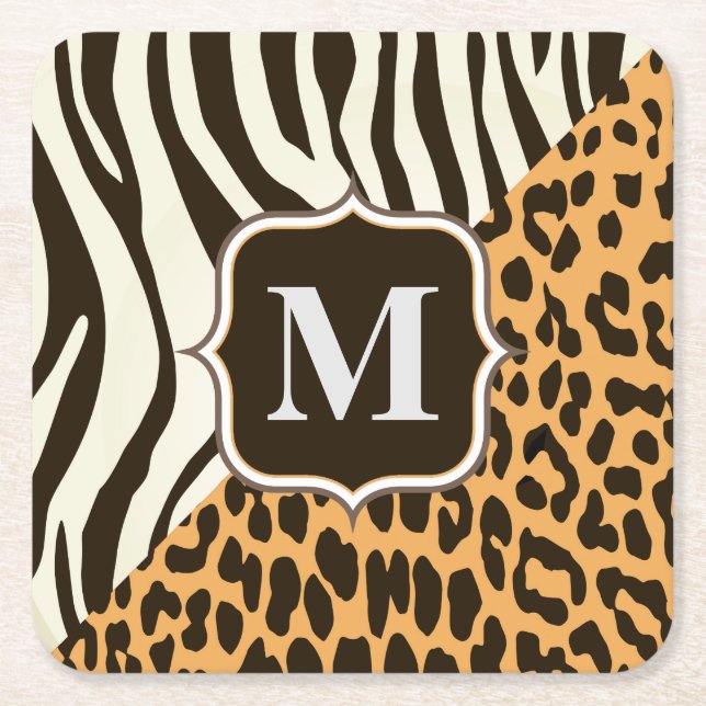 Leopard and Zebra Square Paper Coaster (Front)