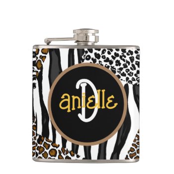 Leopard And Zebra Stripes Print Personalized Flask by Magical_Maddness at Zazzle