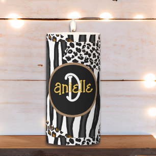 Leopard and Zebra Stripes Print Personalized Pillar Candle