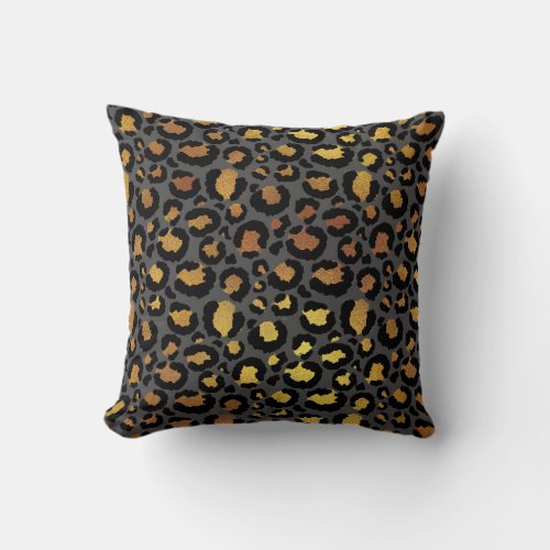 Leopard Animal Black Honey Gold Graphite African Throw Pillow