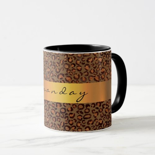 Leopard Animal Black Honey Gold Stripe Name Coffe Mug
