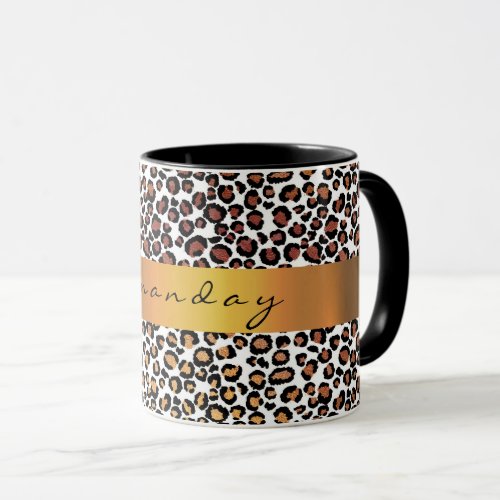 Leopard Animal Black White Gold Stripe Name Coffe Mug