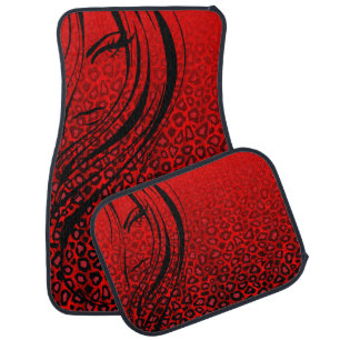 Leopard Animal Girl Print Deep Red Car Floor Mat
