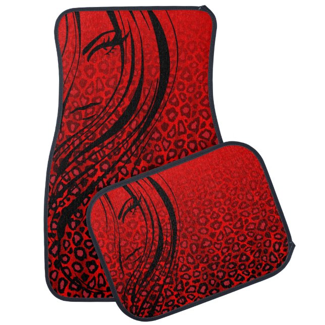 Leopard Animal Girl Print | Deep Red Car Floor Mat (Set)
