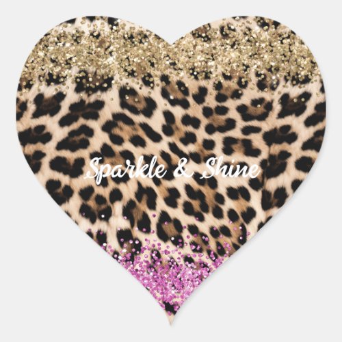 Leopard Animal Gold Girly Pink Glitzy Glitter  Heart Sticker