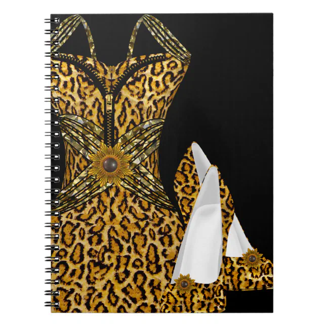 Leopard Animal High heel Shoes Dress Notebook (Front)