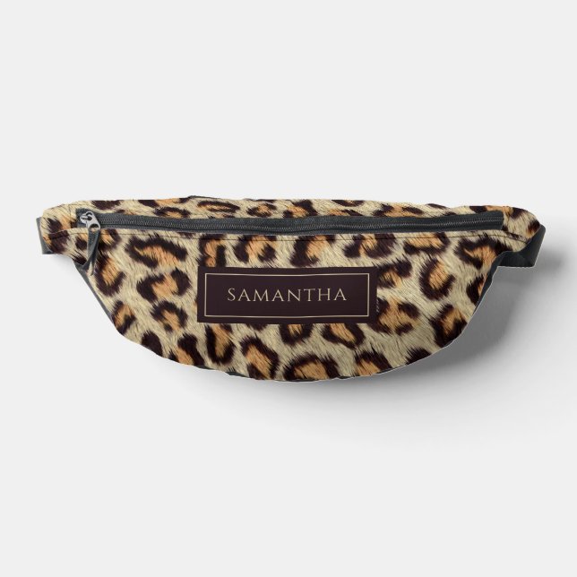 Leopard Animal Pattern Custom Name  Fanny Pack (Lay Down)
