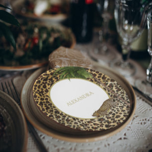 Leopard Animal Pattern Elegant Palm Party Paper Plates