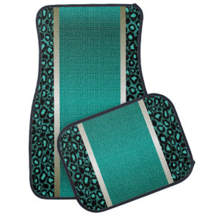 Leopard Animal Pattern Teal and Black Car Floor Mat