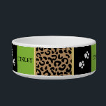 Leopard Animal Pattern with Black and Lime Green Bowl<br><div class="desc">Pet Bowl. Featuring a cute leopard animal pattern design ready for you to personalize. ✔NOTE: ONLY CHANGE THE TEMPLATE AREAS NEEDED! 😀 If needed, you can remove the text and start fresh adding whatever text and font you like. 📌If you need further customization, please click the "Click to Customize further"...</div>