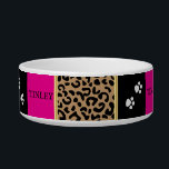 Leopard Animal Pattern with Black and Pink Bowl<br><div class="desc">Pet Bowl. Featuring a leopard animal pattern design ready for you to personalize. ✔NOTE: ONLY CHANGE THE TEMPLATE AREAS NEEDED! 😀 If needed, you can remove the text and start fresh adding whatever text and font you like. 📌If you need further customization, please click the "Click to Customize further" or...</div>