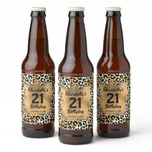 Leopard Animal Print 21st Birthday Beer Bottle Label