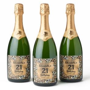 Leopard Animal Print 21st Birthday Personalized Sparkling Wine Label