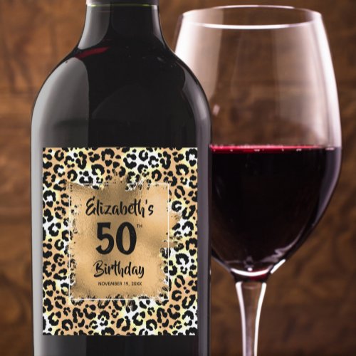 Leopard Animal Print 50th Birthday Personalized Wine Label