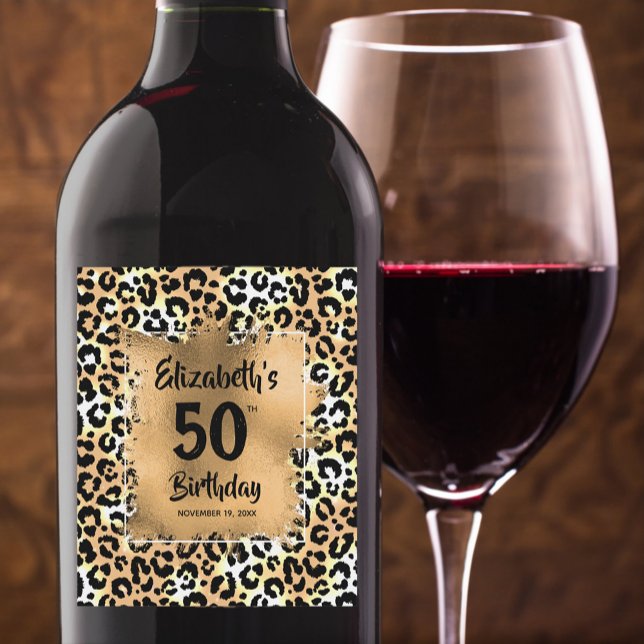 Leopard Animal Print 50th Birthday Personalized Wine Label (Creator Uploaded)