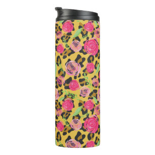 Leopard Animal Print and Watercolor Flowers Thermal Tumbler