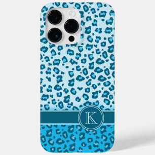 Leopard animal print aqua blue monogram Case-Mate iPhone 14 pro max case