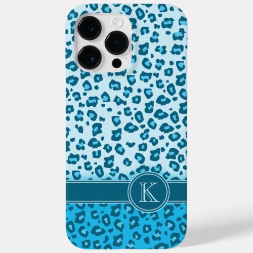 Leopard animal print aqua blue monogram Case_Mate iPhone 14 pro max case