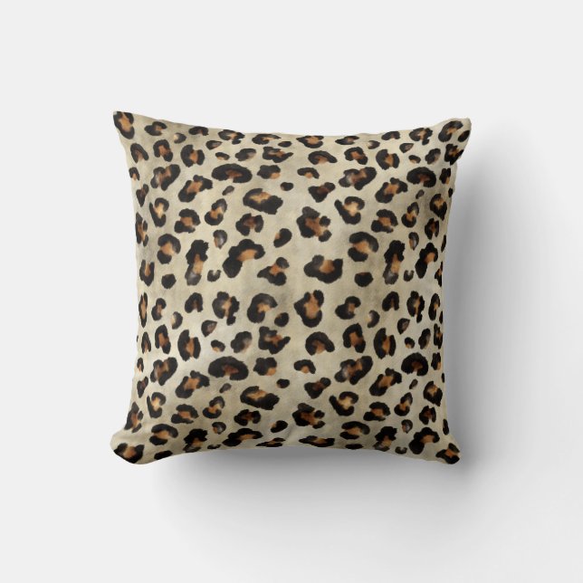 Leopard Animal Print Artistic Wild Cat Fur Texture Throw Pillow (Front)