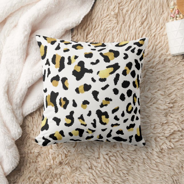 Leopard Animal Print Black And Gold Throw Pillow.  Pillow (Blanket)