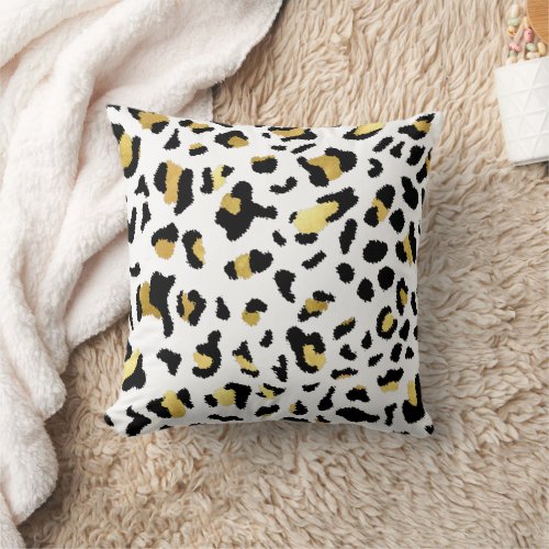 Leopard Animal Print Black And Gold Throw Pillow  Throw Pillow