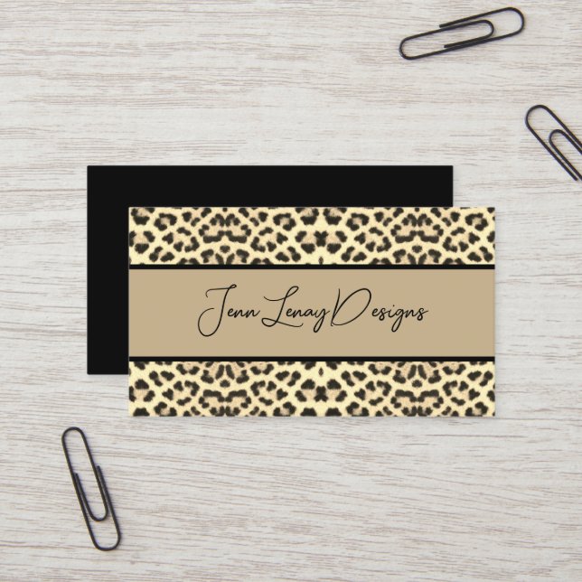 Leopard Animal Print Black Beige Custom Business Card (Front/Back In Situ)