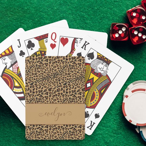 Leopard Animal Print Brown and Black Script Name Playing Cards