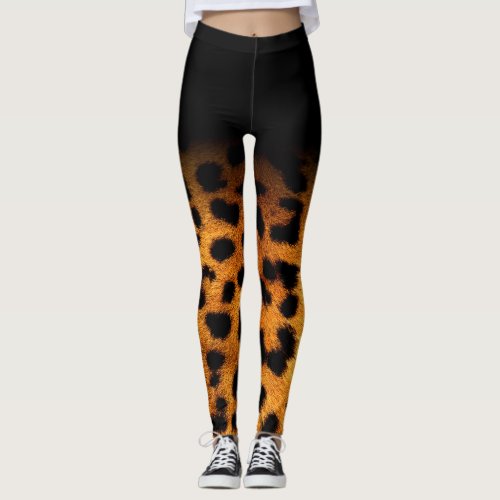   Leopard Animal Print  Brown  Black Leggings