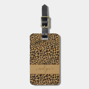 Leopard Animal Print Brown Elegant Script Name Luggage Tag