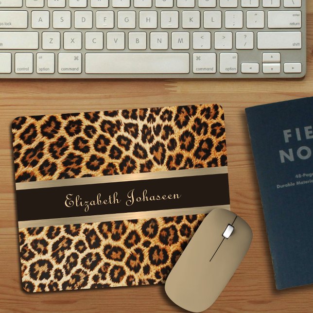 Leopard Animal Print Brown & Gold Stripe Glamour Mouse Pad (Creator Uploaded)