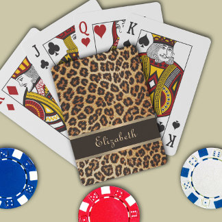 Leopard Animal Print Brown & Gold Stripe Glamour Poker Cards
